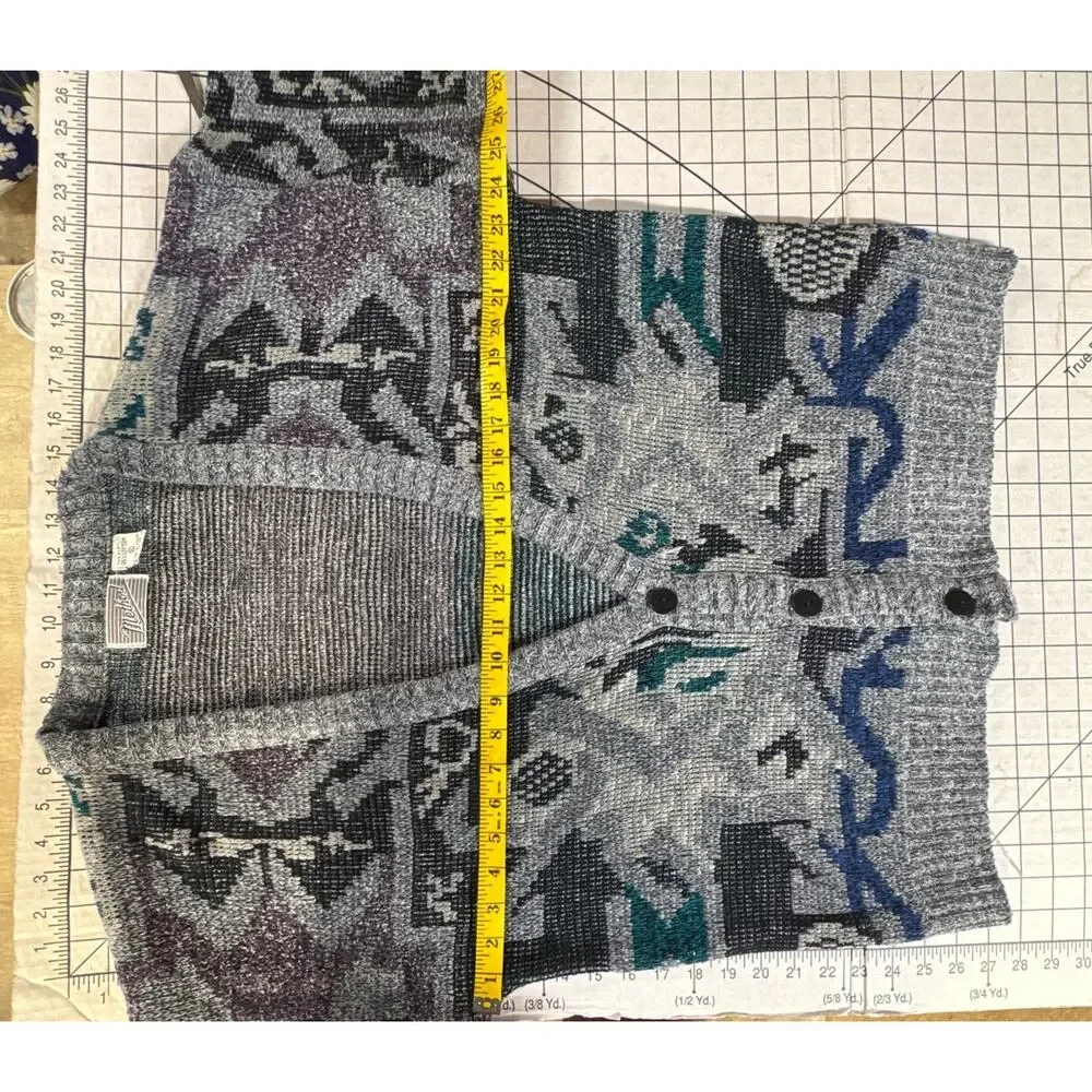 Method Vintage 90s Gray Geometric Abstract Grandpa Cardigan Sweater Men XL